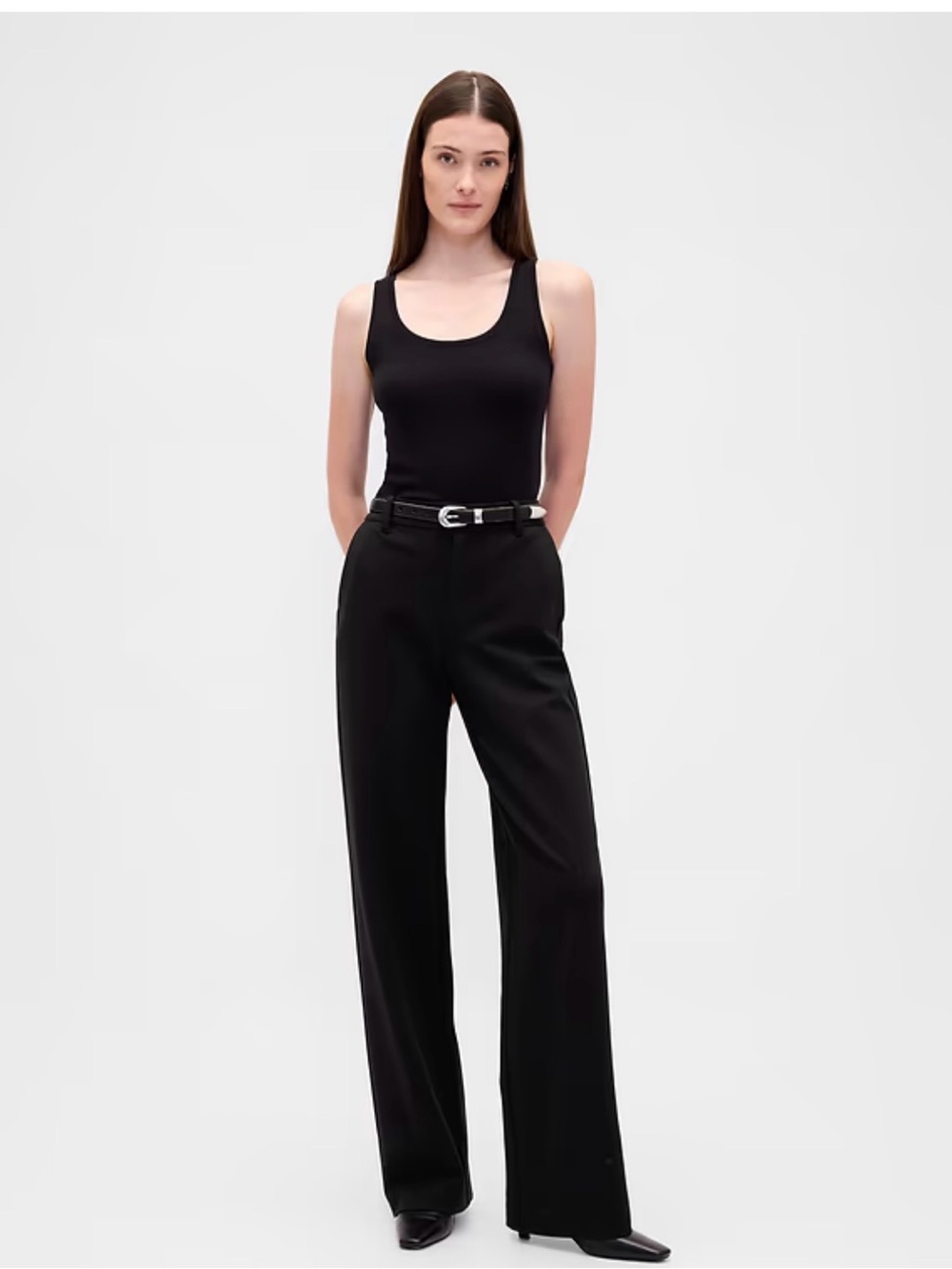 GAP Black High-Rise Double Knit Wide-Leg Pants